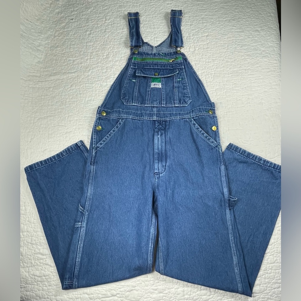 🔥Liberty Denim Bib Overalls Carpenter Farmer Mid Wash Wide Leg Men’s 32x30